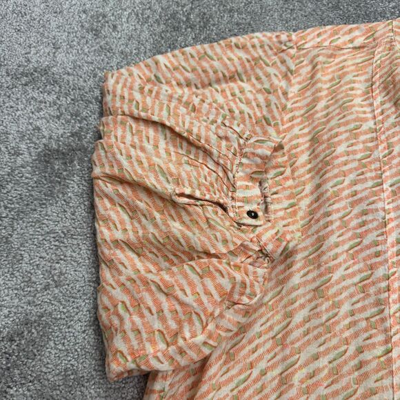 Maeve Anthropologie Textured Striped Tunic Blouse Womens Medium Orange V-Neck - Picture 3 of 13